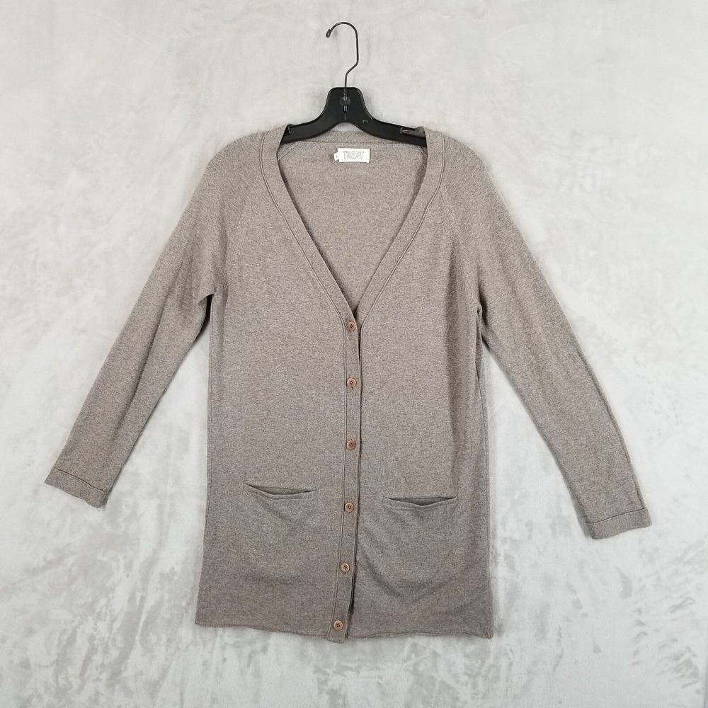 Toast‎ Cardigan Women 10 Beige 100% Wool Longline Pockets Lightweight Sweater